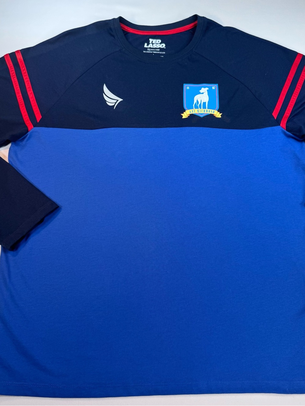 TED LASSO Men’s Long-Sleeve Shirt, Cotton, Blue, Jerry Leigh,AFC Richmond Logo,L